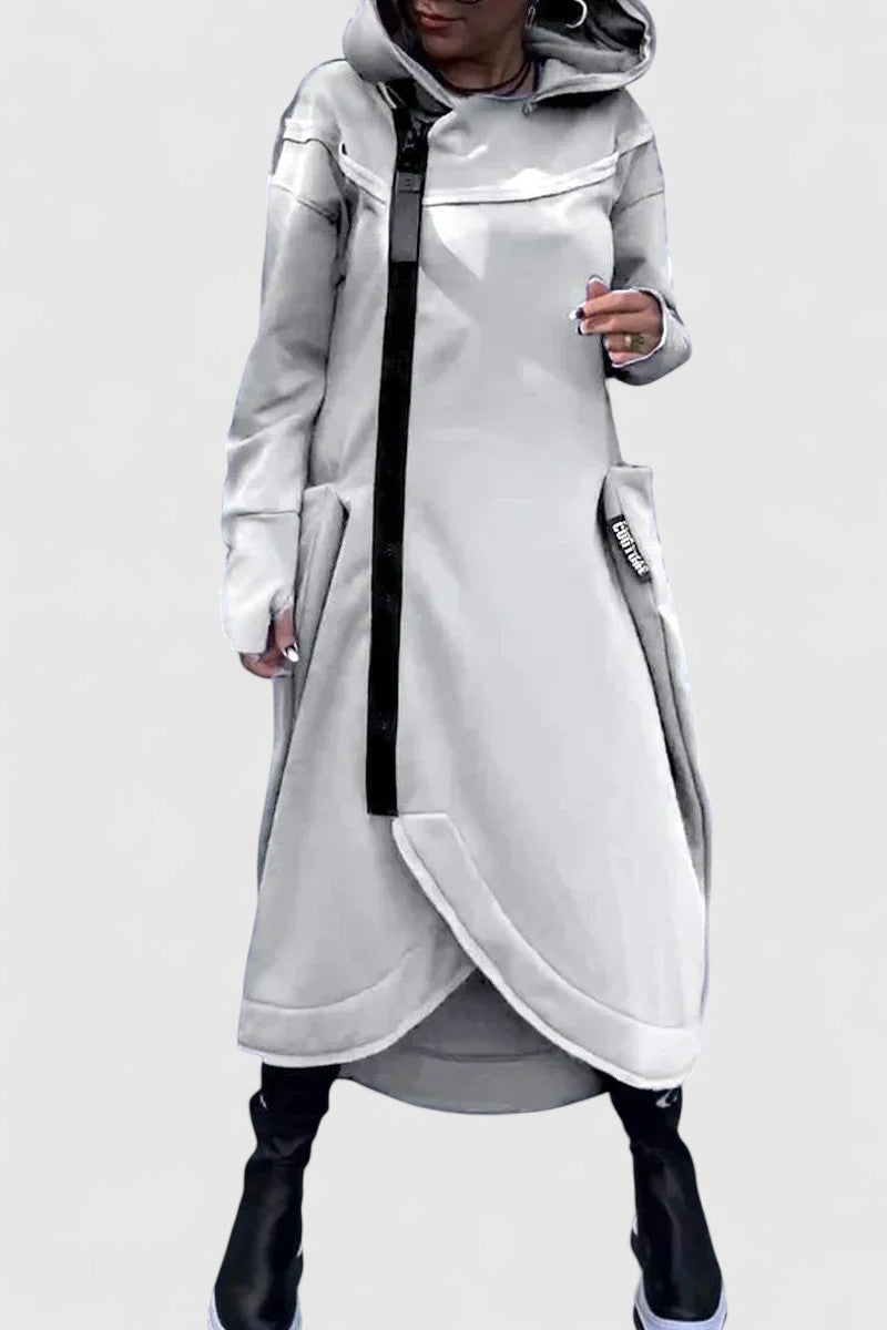 MARIE-Dlouhý kabát s kapucí a zipem