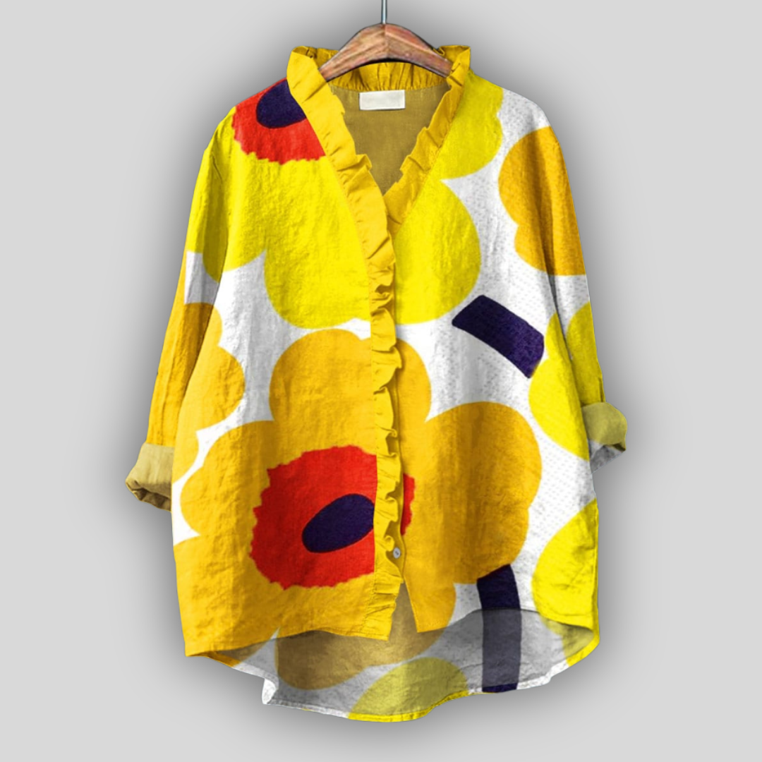 Květinová lněná blůza