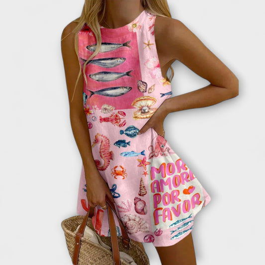 Mirava – Mini Šaty v Růžovém Tisku