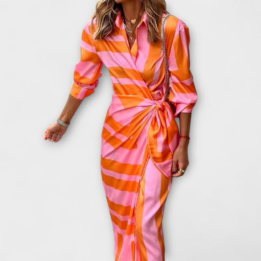 Clarissa - Pruhované Midi Košilové Šaty