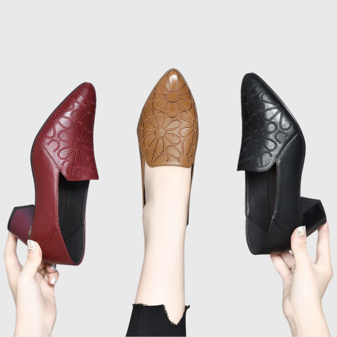 Tonette - Měkké veganské kožené vyšívané lodičky